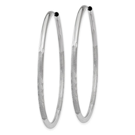 14k White Gold Hoop Earrings, Diamond-Cut Textured Design, Polished Finish, Lightweight Womens Jewelry