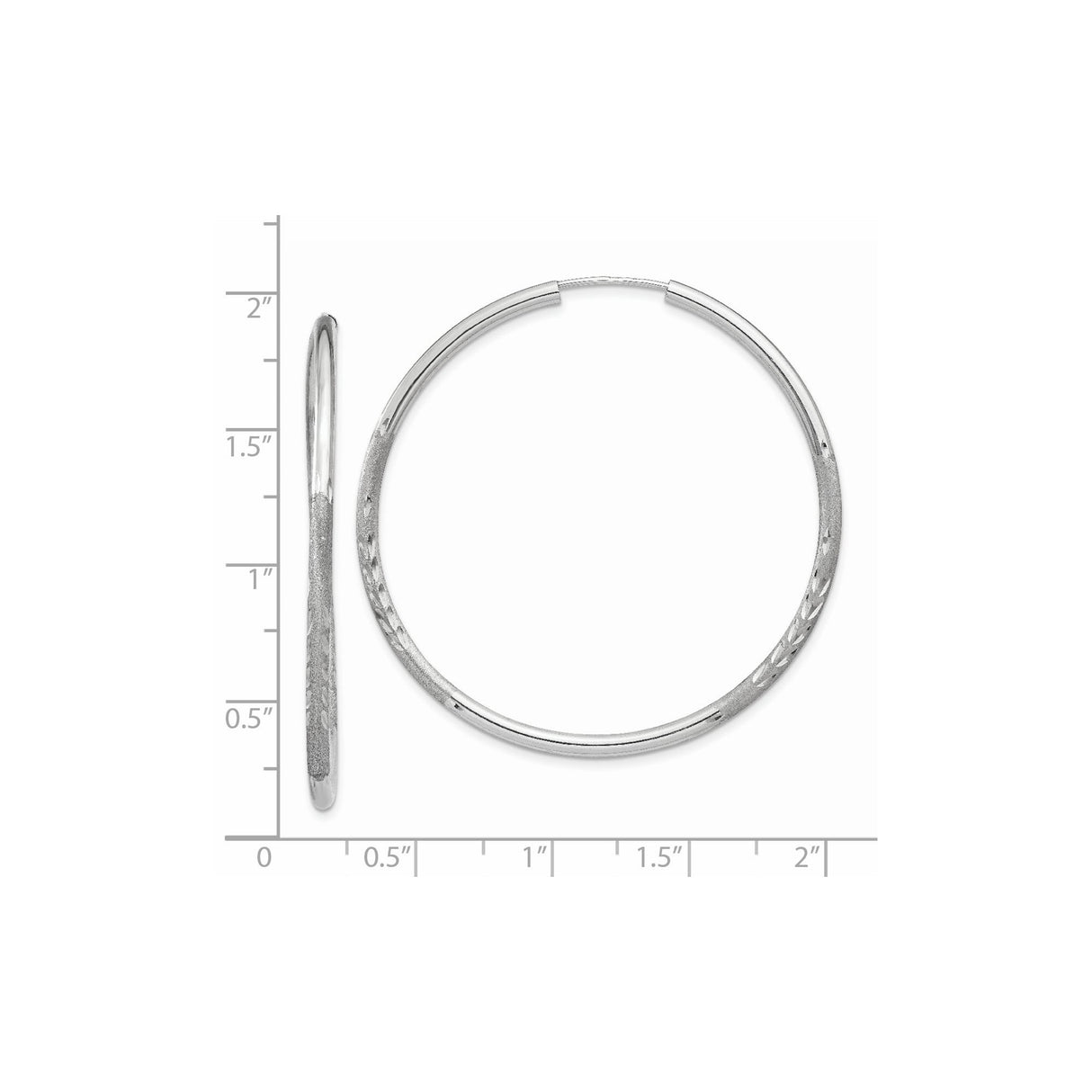 14k White Gold Hoop Earrings, Diamond-Cut Textured Design, Polished Finish, Lightweight Womens Jewelry