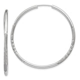 14k White Gold Hoop Earrings, Diamond-Cut Textured Design, Polished Finish, Lightweight Womens Jewelry