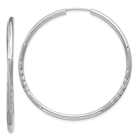 14k White Gold Hoop Earrings, Diamond-Cut Textured Design, Polished Finish, Lightweight Womens Jewelry