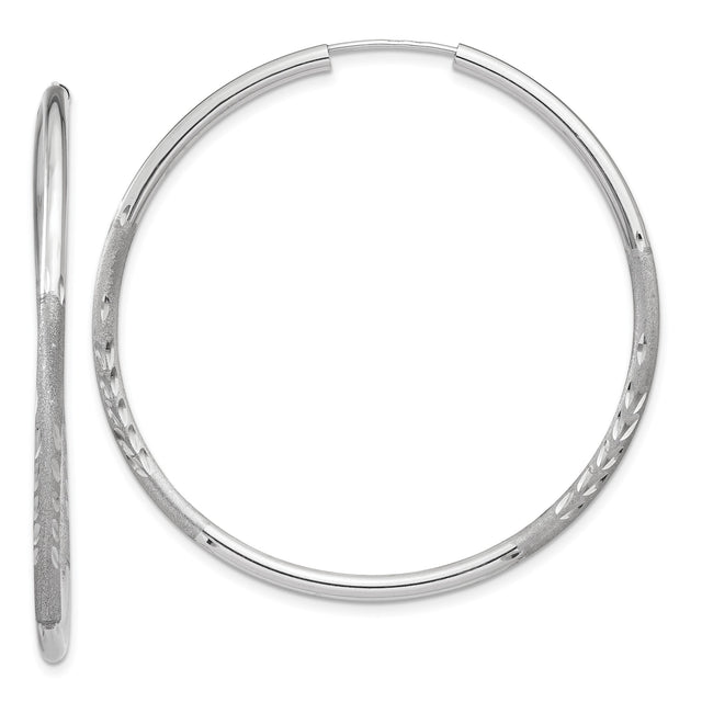 14k White Gold Hoop Earrings, Diamond-Cut Textured Design, Polished Finish, Lightweight Womens Jewelry