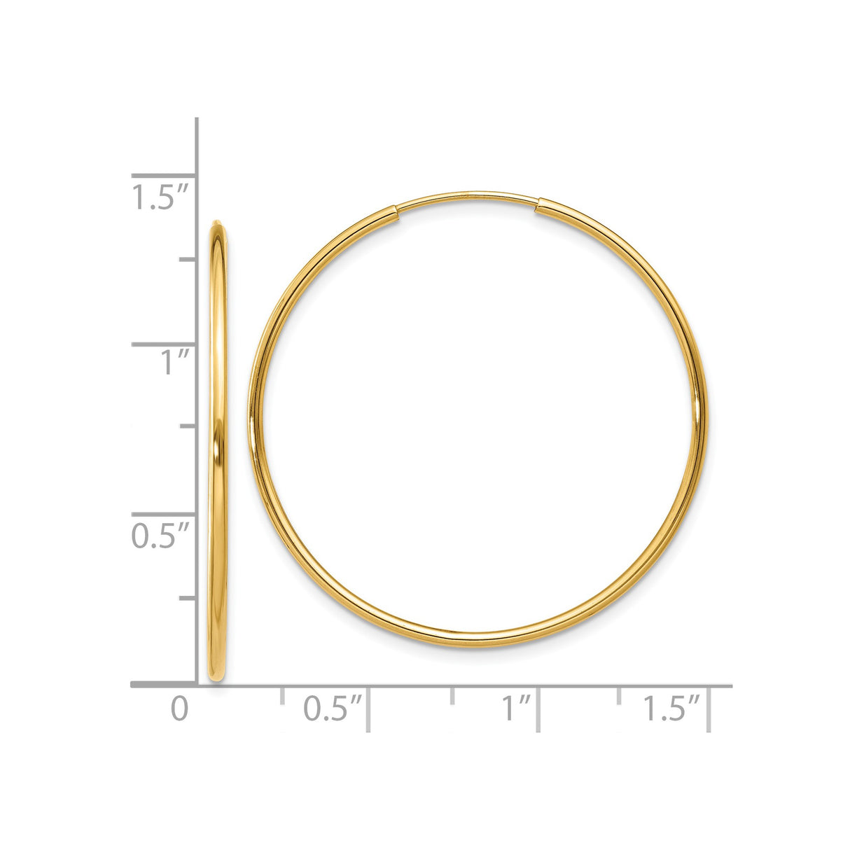 14k Yellow Gold Hoop Earrings, Classic Endless Design with Polished Finish, Lightweight and Minimalist Style