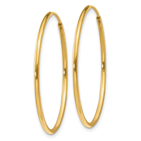 14k Yellow Gold Hoop Earrings, Classic Thin Round Endless Design, Lightweight Minimalist Style