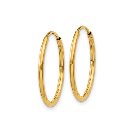 14k Yellow Gold Hoop Earrings, Classic Round Polished Medium Hoops with Hinge Clasp for Women