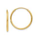 14k Yellow Gold Hoop Earrings, Classic Round Polished Medium Hoops with Hinge Clasp for Women
