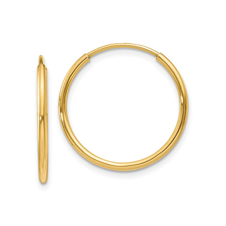 14k Yellow Gold Hoop Earrings, Classic Round Polished Medium Hoops with Hinge Clasp for Women