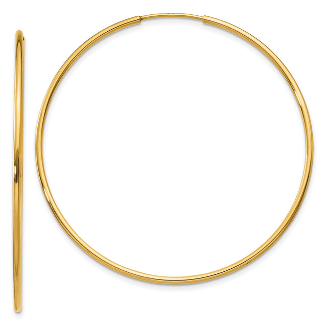 14k Yellow Gold Hoop Earrings, Classic Polished Round, Lightweight Minimalist Style for Women