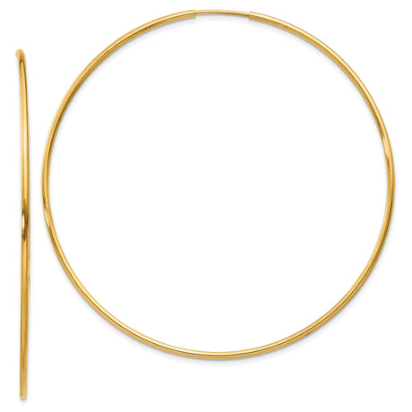 14k Yellow Gold Hoop Earrings, Large Lightweight Endless Hoops with High Polish Finish