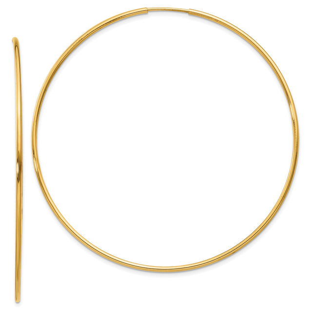 14k Yellow Gold Hoop Earrings, Large Lightweight Endless Hoops with High Polish Finish