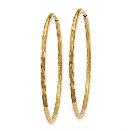 14k Yellow Gold Hoop Earrings, Lightweight Polished and Textured Diamond Cut Design
