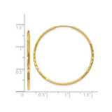 14k Yellow Gold Hoop Earrings, Lightweight Polished and Textured Diamond Cut Design