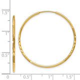 14k Yellow Gold Hoop Earrings, Lightweight Polished and Textured Diamond Cut Design