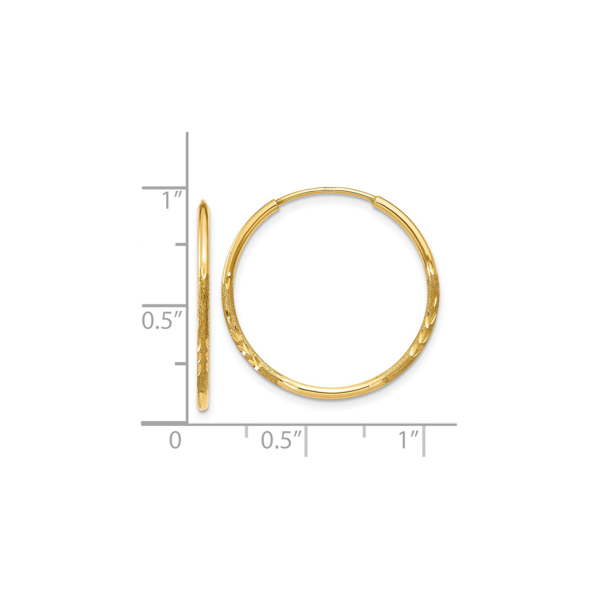 14k Yellow Gold Hoop Earrings with Polished and Textured Diamond Cut Design