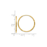 14k Yellow Gold Hoop Earrings with Polished and Textured Diamond Cut Design