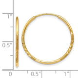 14k Yellow Gold Hoop Earrings with Polished and Textured Diamond Cut Design