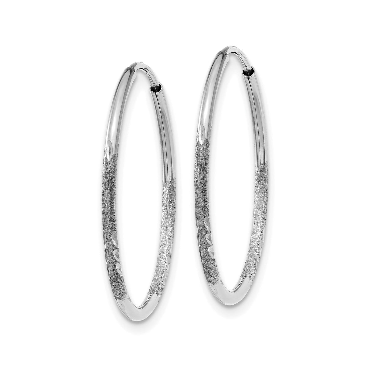 14k White Gold Hoop Earrings with Polished Matte Finish and Textured Design
