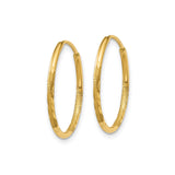 14k Yellow Gold Hoop Earrings, Textured Diamond Cut Satin Finish, Lightweight Endless Style