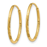 14k Yellow Gold Hoop Earrings, Textured Diamond Cut Satin Finish, Lightweight Endless Style