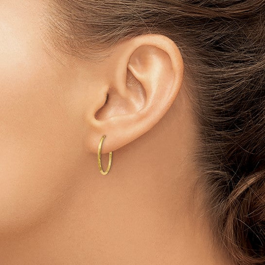 14k Yellow Gold Hoop Earrings, Textured Diamond Cut Satin Finish, Lightweight Endless Style