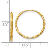 14k Yellow Gold Hoop Earrings, Textured Diamond Cut Satin Finish, Lightweight Endless Style