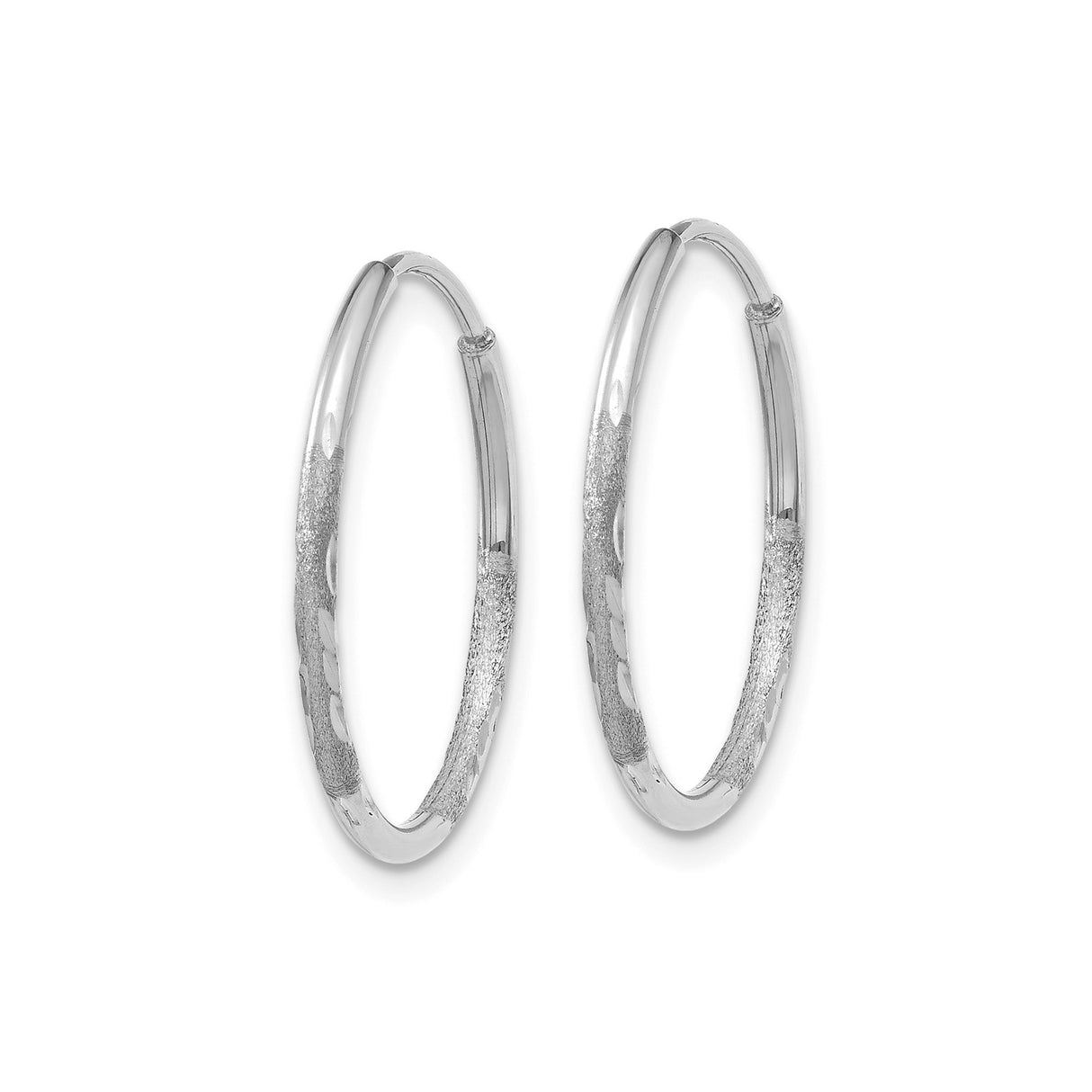 White Gold Hoop Earrings, Diamond Cut Textured Large Lightweight Hoops for Women