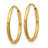 14k Yellow Gold Hoop Earrings with Subtle Diamond Cut Texture, Lightweight Minimalist Design
