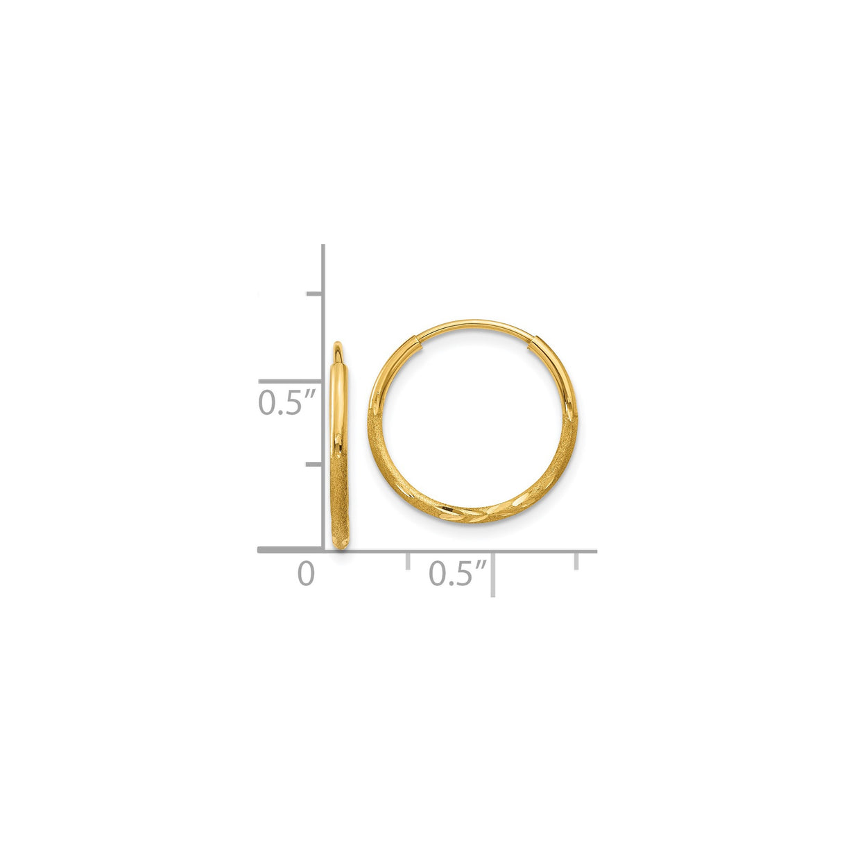 14k Yellow Gold Hoop Earrings with Subtle Diamond Cut Texture, Lightweight Minimalist Design