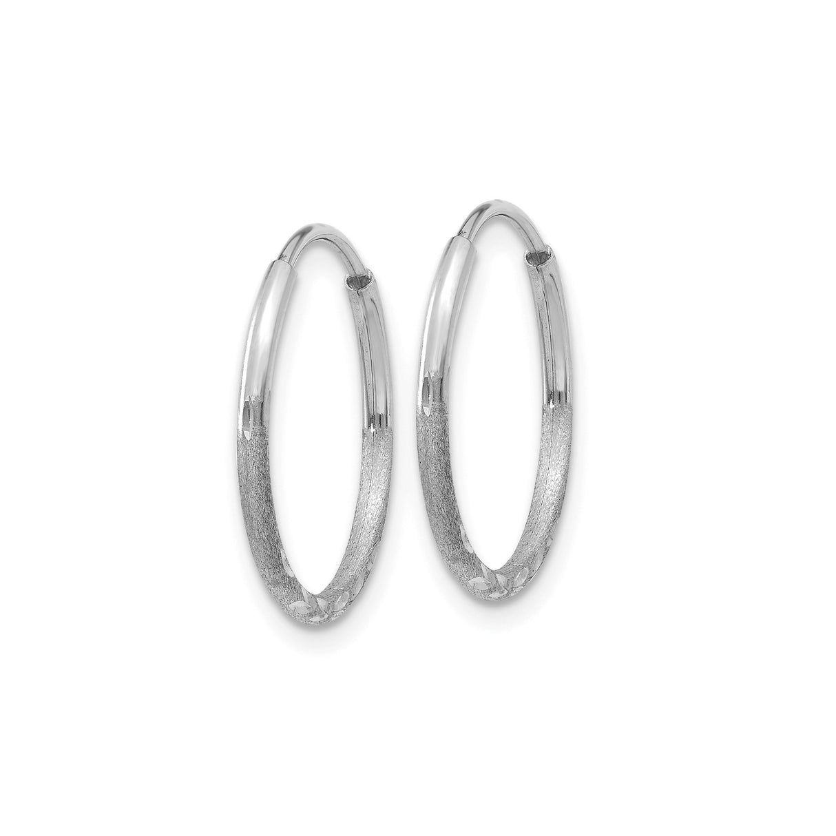 14k White Gold Hoop Earrings, Textured Diamond-Cut Lightweight Design for Women