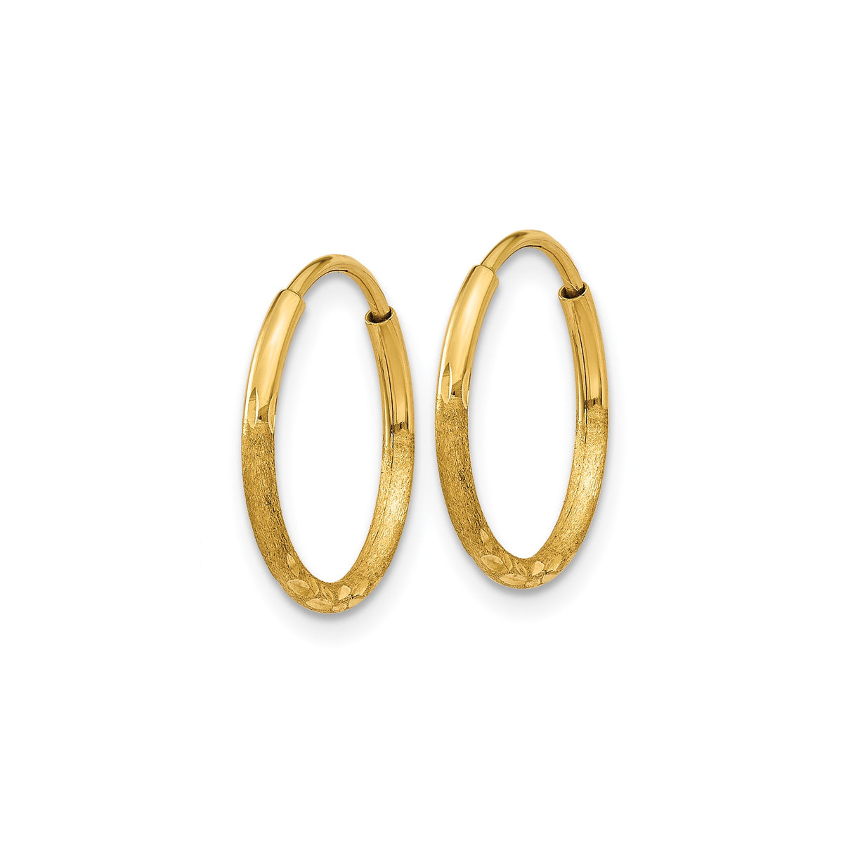 14k Yellow Gold Hoop Earrings, Diamond Cut and Textured Round Design for Women
