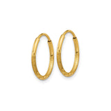14k Yellow Gold Hoop Earrings, Diamond Cut and Textured Round Design for Women