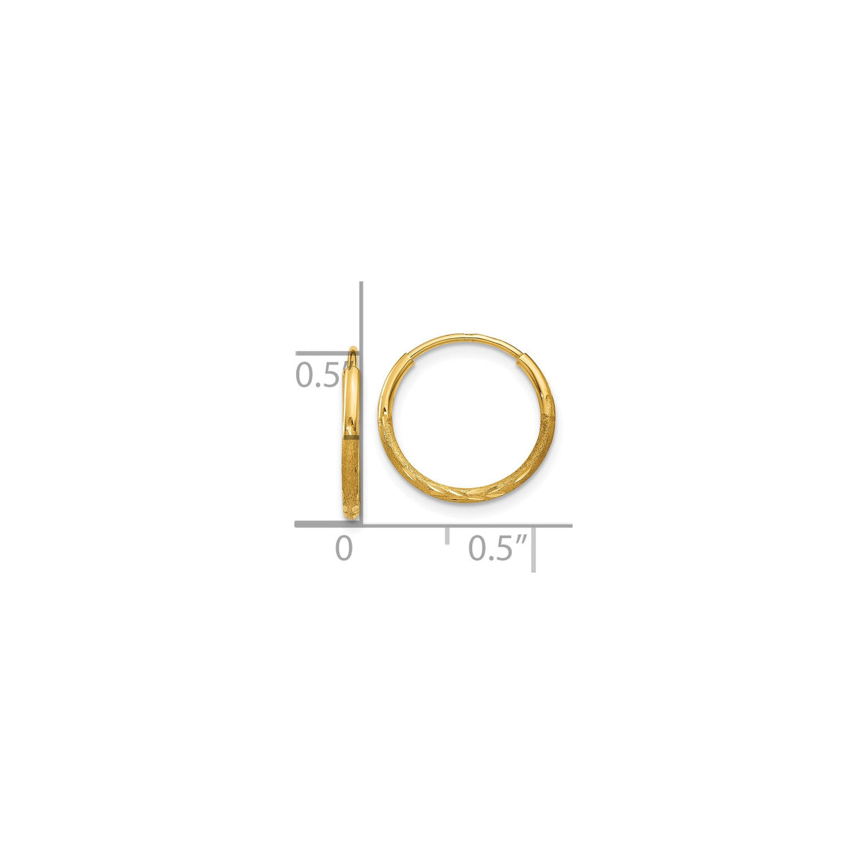 14k Yellow Gold Hoop Earrings, Diamond Cut and Textured Round Design for Women
