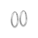 14k White Gold Hoop Earrings, Textured Diamond Cut Design, Lightweight Medium Style