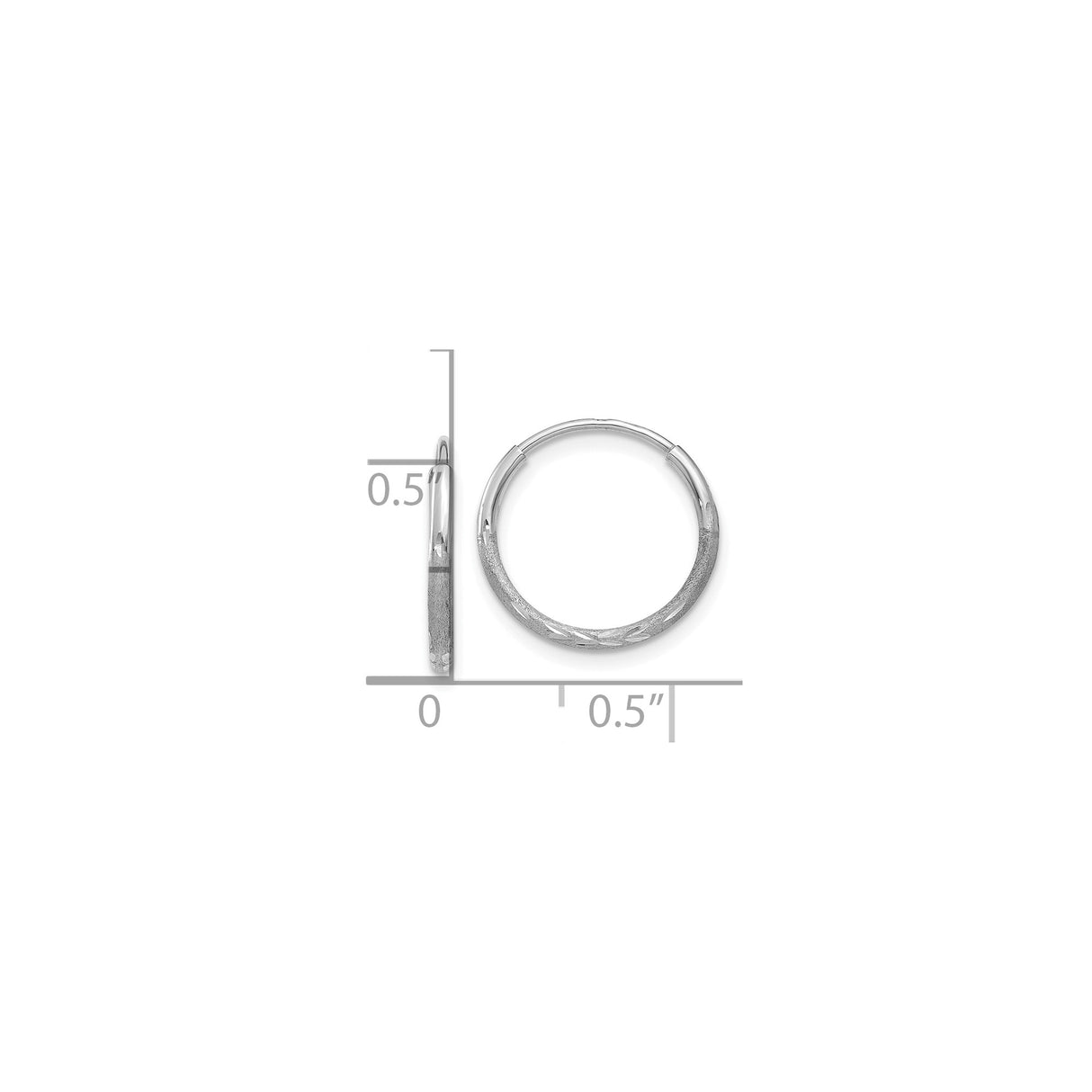 14k White Gold Hoop Earrings, Textured Diamond Cut Design, Lightweight Medium Style