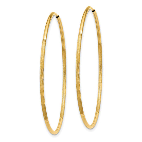 14k Yellow Gold Hoop Earrings, Large Round Polished and Textured Diamond-Cut Hoops for Women