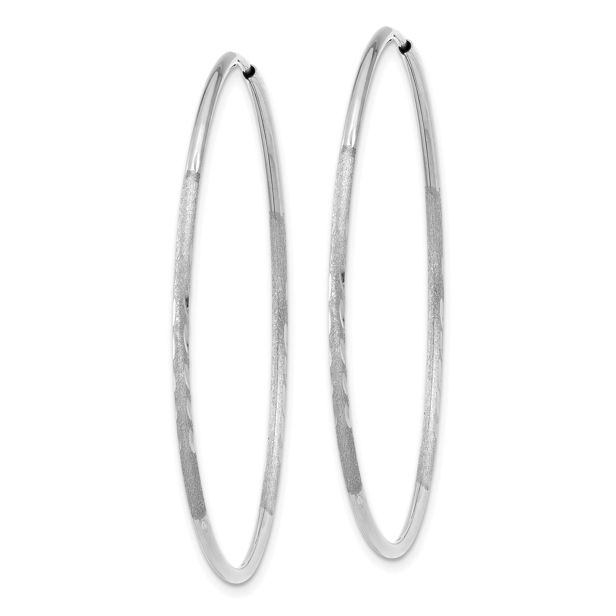 14k White Gold Hoop Earrings, Large Lightweight Design with Diamond Cut Texture, Minimalist Style
