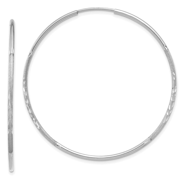 14k White Gold Hoop Earrings, Large Lightweight Design with Diamond Cut Texture, Minimalist Style
