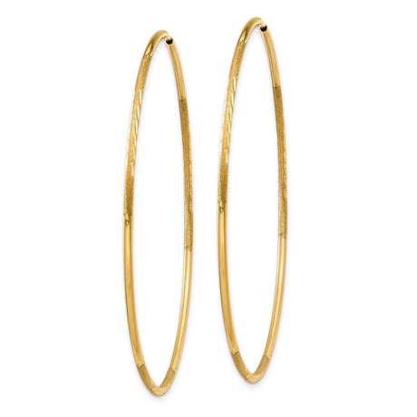 14k Yellow Gold Hoop Earrings, Lightweight Round Design with Textured Engraving for Women
