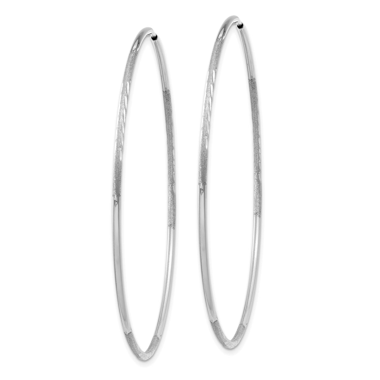 14k White Gold Hoop Earrings, Large Polished Finish, Minimalist Lightweight Design for Women