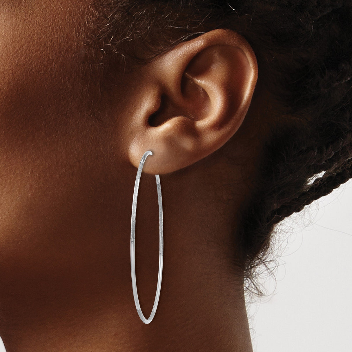 14k White Gold Hoop Earrings, Large Polished Finish, Minimalist Lightweight Design for Women