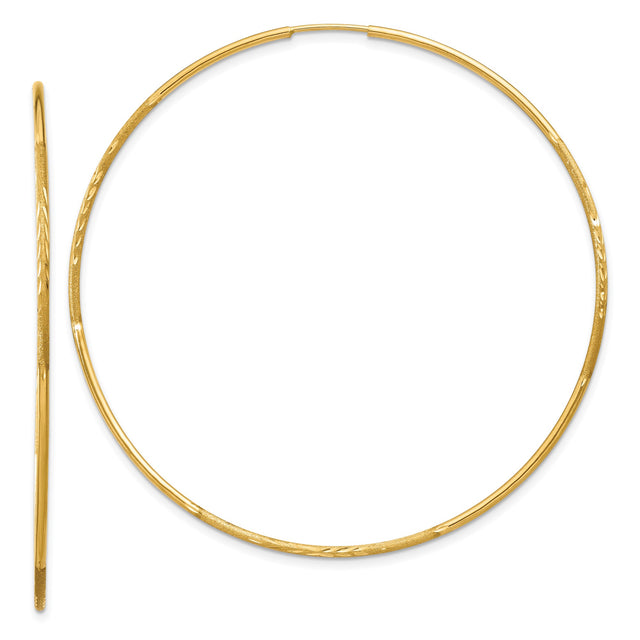 14k Yellow Gold Hoop Earrings, Thin Lightweight Round with Etched Texture, Minimalist Style