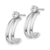 14k White Gold Hoop Earrings with Cubic Zirconia, Split Design J Hoops for Women