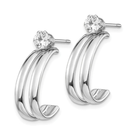 14k White Gold Hoop Earrings with Cubic Zirconia, Split Design J Hoops for Women
