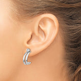 14k White Gold Hoop Earrings with Cubic Zirconia, Split Design J Hoops for Women