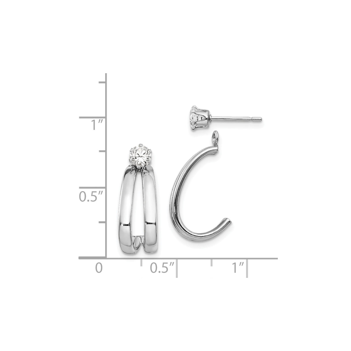 14k White Gold Hoop Earrings with Cubic Zirconia, Split Design J Hoops for Women