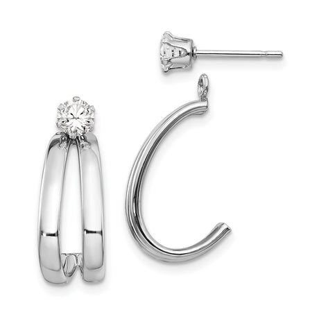 14k White Gold Hoop Earrings with Cubic Zirconia, Split Design J Hoops for Women
