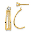 14k Yellow Gold Dangle Earrings with Cubic Zirconia, Twisted Rope Design, Lightweight Drop Hoops