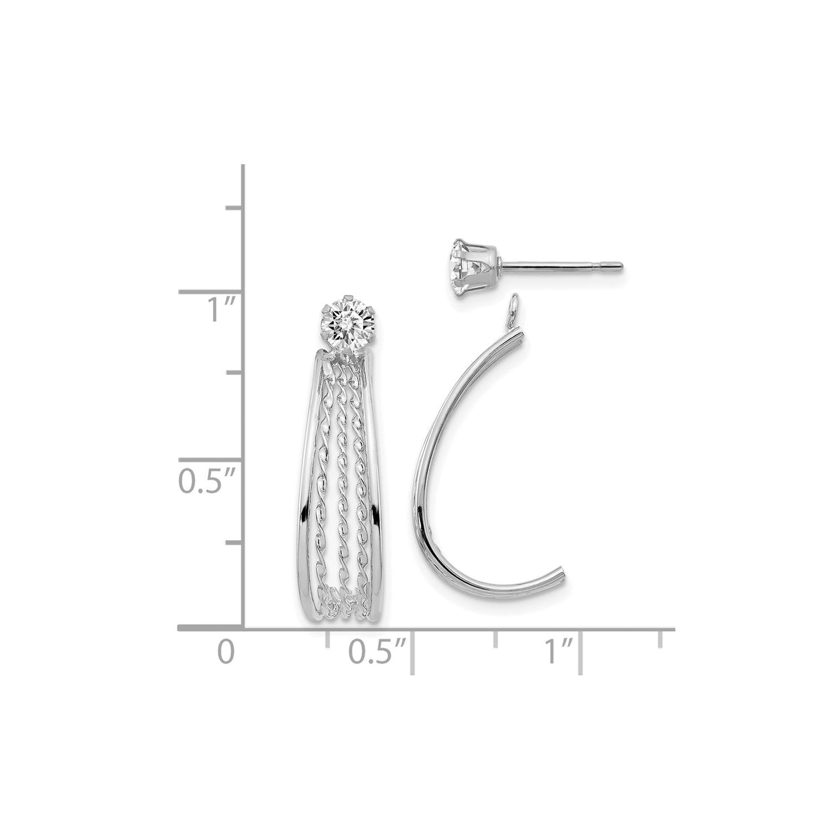 14k White Gold Dangle Earrings with Cubic Zirconia Drops, Twisted Chain, Minimalist Style
