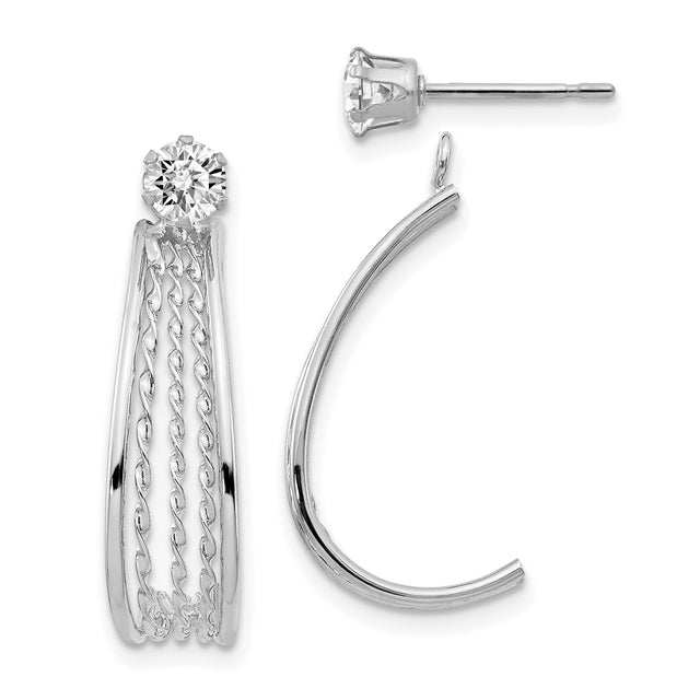 14k White Gold Dangle Earrings with Cubic Zirconia Drops, Twisted Chain, Minimalist Style