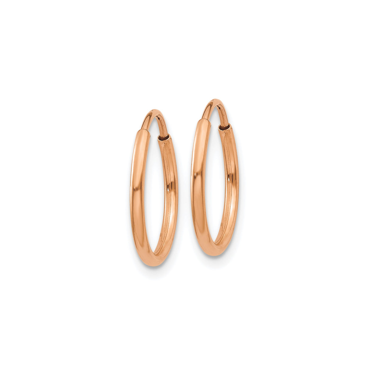 14k Rose Gold Hoop Earrings, Seamless Hinge, Polished Finish, Lightweight Minimalist Design