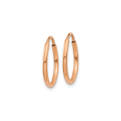 14k Rose Gold Hoop Earrings, Seamless Hinge, Polished Finish, Lightweight Minimalist Design